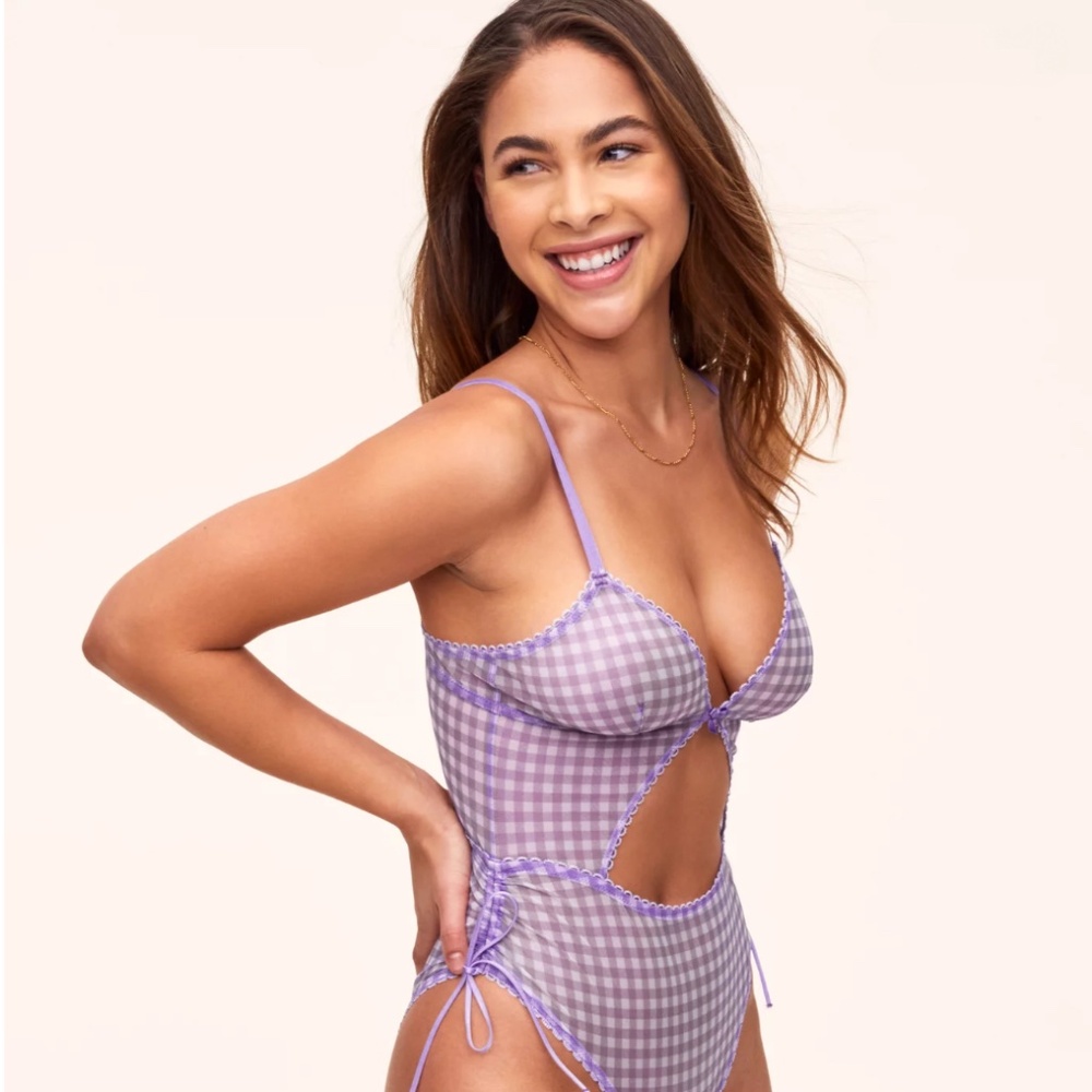 Adore Me Tally Gingham Bodysuit, S